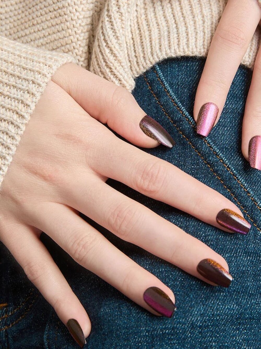 Kleo Kolor Violet Blaze Press-On Gel Nails Long Coffin Purple Magnetic NIB